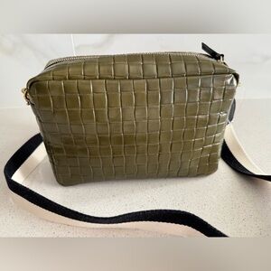 CLARE V Marisol Croc Embossed Crossbody Bag In Olive Green